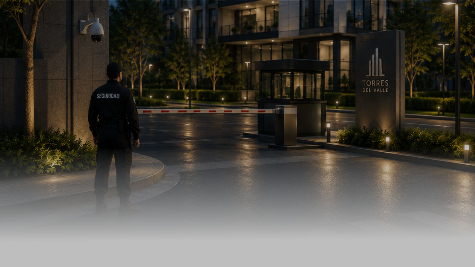 Guardia de seguridad privada en acceso a residencial