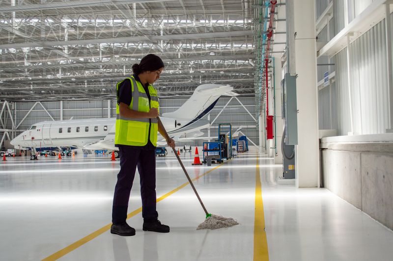 Personal de ANMIX trabajando dentro de un hangar
